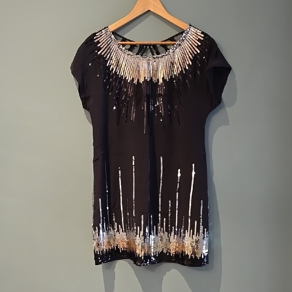 BCBGMaxAzria Black and Cream Embellished Blouse
